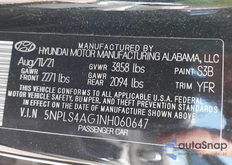 2022 Hyundai Elantra Sel from USA, damaged, VIN 5NPLS4AG1NH060647